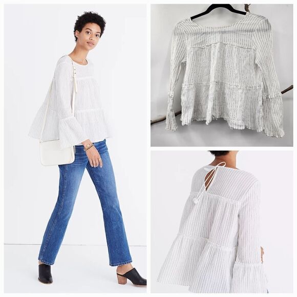 Madewell woman's tiered top in haysboro stripe - Picture 1 of 7